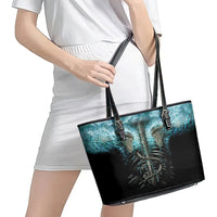 Flame Twin Skull Leather Tote Bag Skeleton Inside - Wonder Print Shop