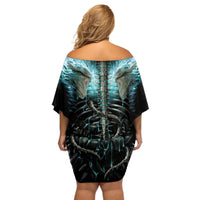 Flame Twin Skull Off Shoulder Short Dress Skeleton Inside - Wonder Print Shop