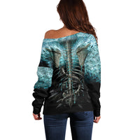 Flame Twin Skull Off Shoulder Sweater Skeleton Inside - Wonder Print Shop