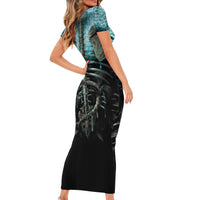 Flame Twin Skull Short Sleeve Bodycon Dress Skeleton Inside - Wonder Print Shop