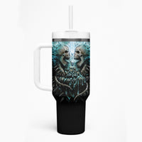 Flame Twin Skull Tumbler With Handle Skeleton Inside - Wonder Print Shop