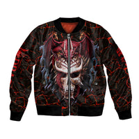 Infernal Draconic Skull Sleeve Zip Bomber Jacket Embracing the Fiery Soul - Wonder Print Shop