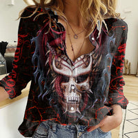 Infernal Draconic Skull Women Casual Shirt Embracing the Fiery Soul - Wonder Print Shop