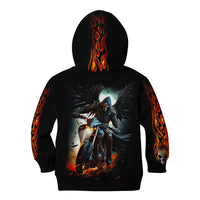 Flaming Skull Kid Hoodie Celestial Riders with Angel Wings - Wonder Print Shop
