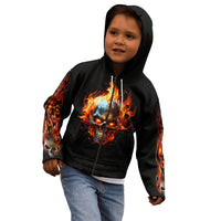 Flaming Skull Kid Hoodie Celestial Riders with Angel Wings - Wonder Print Shop