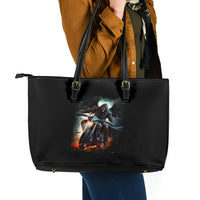 Flaming Skull Leather Tote Bag Celestial Riders with Angel Wings - Wonder Print Shop