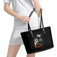 Flaming Skull Leather Tote Bag Celestial Riders with Angel Wings - Wonder Print Shop