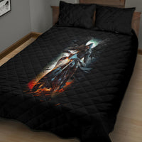 Flaming Skull Quilt Bed Set Celestial Riders with Angel Wings - Wonder Print Shop