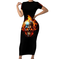 Flaming Skull Short Sleeve Bodycon Dress Celestial Riders with Angel Wings - Wonder Print Shop