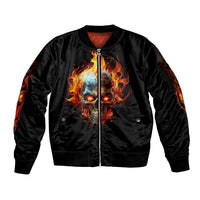 Flaming Skull Sleeve Zip Bomber Jacket Celestial Riders with Angel Wings - Wonder Print Shop