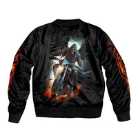 Flaming Skull Sleeve Zip Bomber Jacket Celestial Riders with Angel Wings - Wonder Print Shop
