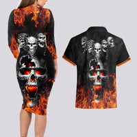 Flaming Skull Hoodie Couples Matching Long Sleeve Bodycon Dress and Hawaiian Shirt Spectral Pyre - Wonder Print Shop