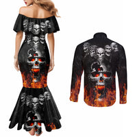 Flaming Skull Hoodie Couples Matching Mermaid Dress and Long Sleeve Button Shirts Spectral Pyre DT01