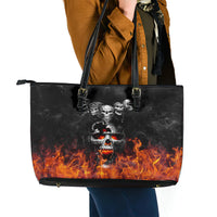 Flaming Skull Hoodie Leather Tote Bag Spectral Pyre - Wonder Print Shop