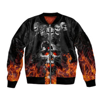 Flaming Skull Hoodie Sleeve Zip Bomber Jacket Spectral Pyre - Wonder Print Shop