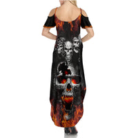 Flaming Skull Hoodie Summer Maxi Dress Spectral Pyre - Wonder Print Shop