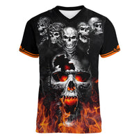 Flaming Skull Hoodie Women V Neck T Shirt Spectral Pyre - Wonder Print Shop