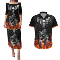 Skull Couples Matching Puletasi Dress and Hawaiian Shirt Five Skull With Motocycle - Wonder Print Shop