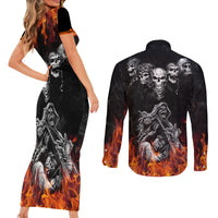 Skull Couples Matching Short Sleeve Bodycon Dress and Long Sleeve Button Shirts Five Skull With Motocycle - Wonder Print Shop