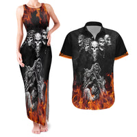 Skull Couples Matching Tank Maxi Dress And Hawaiian Shirt Five Skull With Motocycle - Wonder Print Shop