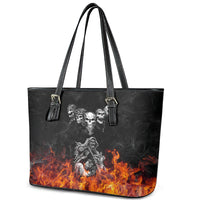 Skull Leather Tote Bag Five Skull With Motocycle - Wonder Print Shop