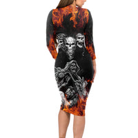 Skull Long Sleeve Bodycon Dress Five Skull With Motocycle - Wonder Print Shop