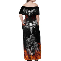 Skull Off Shoulder Maxi Dress Five Skull With Motocycle - Wonder Print Shop