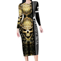Golden Gothic Skull Long Sleeve Bodycon Dress Embracing Ancient Elegance - Wonder Print Shop