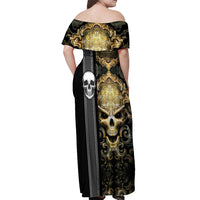 Golden Gothic Skull Off Shoulder Maxi Dress Embracing Ancient Elegance - Wonder Print Shop