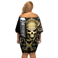 Golden Gothic Skull Off Shoulder Short Dress Embracing Ancient Elegance - Wonder Print Shop