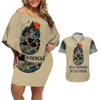 Skull Couples Matching Off Shoulder Short Dress and Hawaiian Shirt Hello Darkness My Old Friend - Wonder Print Shop