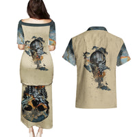 Skull Couples Matching Puletasi Dress and Hawaiian Shirt Hello Darkness My Old Friend - Wonder Print Shop