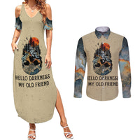 Skull Couples Matching Summer Maxi Dress and Long Sleeve Button Shirts Hello Darkness My Old Friend - Wonder Print Shop