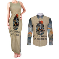 Skull Couples Matching Tank Maxi Dress and Long Sleeve Button Shirts Hello Darkness My Old Friend - Wonder Print Shop