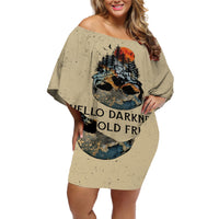 Skull Off Shoulder Short Dress Hello Darkness My Old Friend - Wonder Print Shop