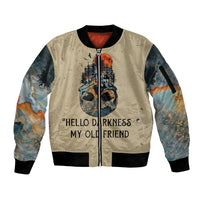 Skull Sleeve Zip Bomber Jacket Hello Darkness My Old Friend - Wonder Print Shop