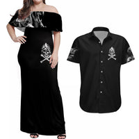 Skull Couples Matching Off Shoulder Maxi Dress and Hawaiian Shirt I Can Fix Stupid - Wonder Print Shop