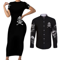 Skull Couples Matching Short Sleeve Bodycon Dress and Long Sleeve Button Shirts I Can Fix Stupid - Wonder Print Shop