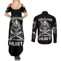 Skull Couples Matching Summer Maxi Dress and Long Sleeve Button Shirts I Can Fix Stupid - Wonder Print Shop