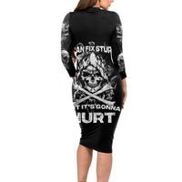 Skull Long Sleeve Bodycon Dress I Can Fix Stupid - Wonder Print Shop