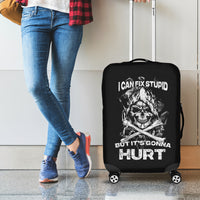 Skull Luggage Cover I Can Fix Stupid - Wonder Print Shop
