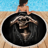 Reaper Heart Beach Blanket Eternal Embrace - Uniting Souls in the Realm of Skulls - Wonder Print Shop