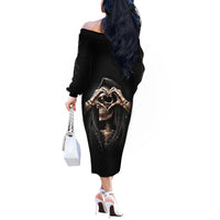 Reaper Heart Off The Shoulder Long Sleeve Dress Eternal Embrace - Uniting Souls in the Realm of Skulls - Wonder Print Shop
