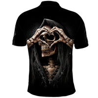 Reaper Heart Polo Shirt Eternal Embrace - Uniting Souls in the Realm of Skulls - Wonder Print Shop