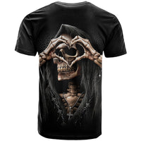 Reaper Heart T Shirt Eternal Embrace - Uniting Souls in the Realm of Skulls - Wonder Print Shop