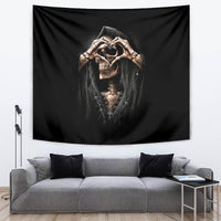 Reaper Heart Tapestry Eternal Embrace - Uniting Souls in the Realm of Skulls - Wonder Print Shop