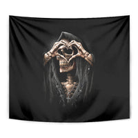 Reaper Heart Tapestry Eternal Embrace - Uniting Souls in the Realm of Skulls - Wonder Print Shop