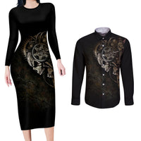Unveiling the Mechanical Skull Couples Matching Long Sleeve Bodycon Dress and Long Sleeve Button Shirts Cybernetic Enigma - Wonder Print Shop