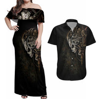 Unveiling the Mechanical Skull Couples Matching Off Shoulder Maxi Dress and Hawaiian Shirt Cybernetic Enigma - Wonder Print Shop