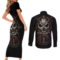 Unveiling the Mechanical Skull Couples Matching Short Sleeve Bodycon Dress and Long Sleeve Button Shirts Cybernetic Enigma - Wonder Print Shop